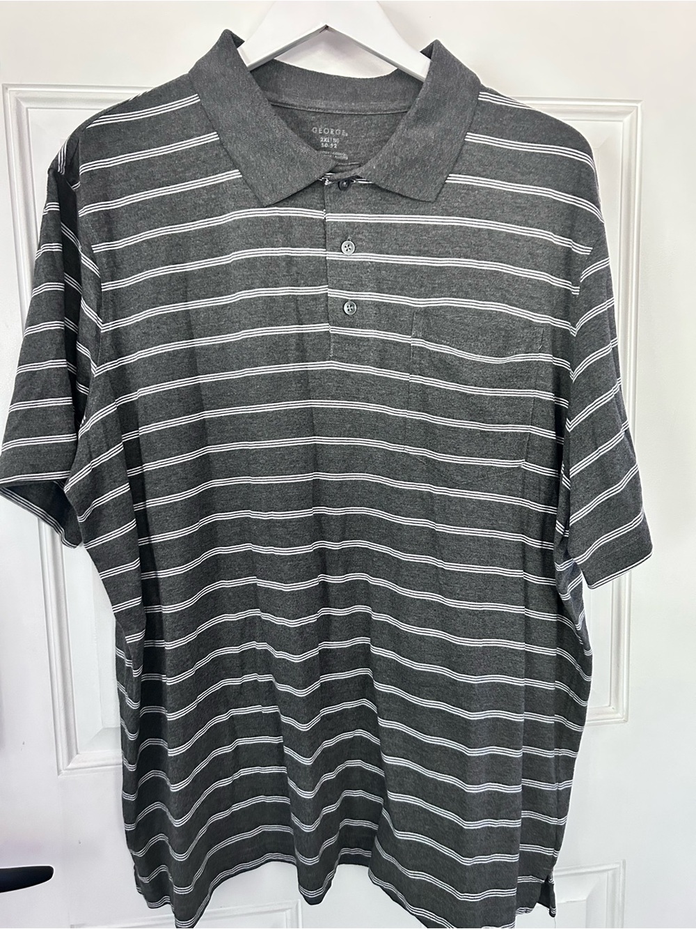 George Charcoal and White Striped Polo Shirt